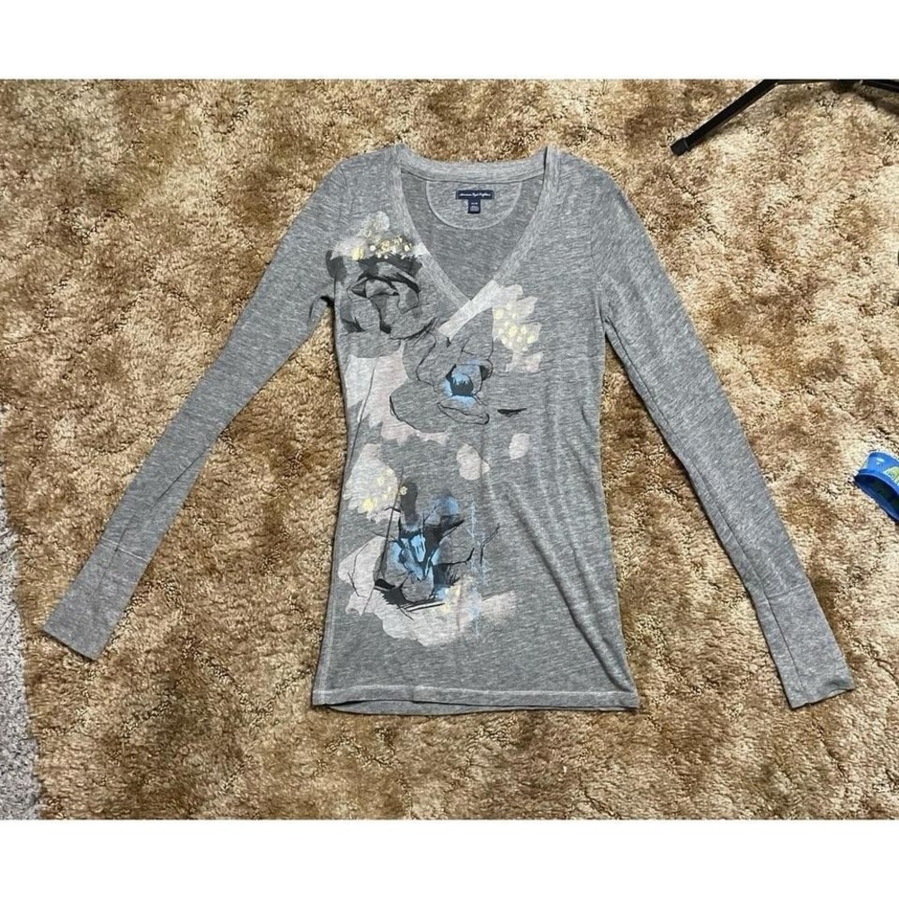 American Eagle Y2K 2000s Gray Long Sleeve Woman's Shirt Size XS